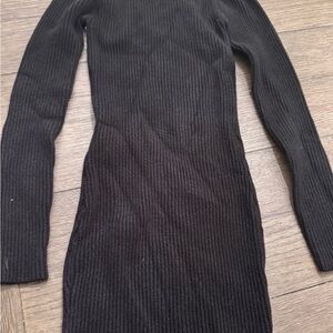 Elegant Black Ribbed Knit Dress